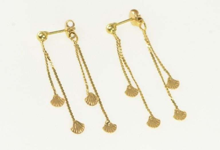 18K Yellow Gold Scallop Sea Shell Ocean Beach Motif Earrings