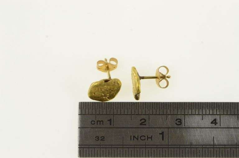 14K Yellow Gold Textured Raw 24k Nugget Cluster Stud Earrings