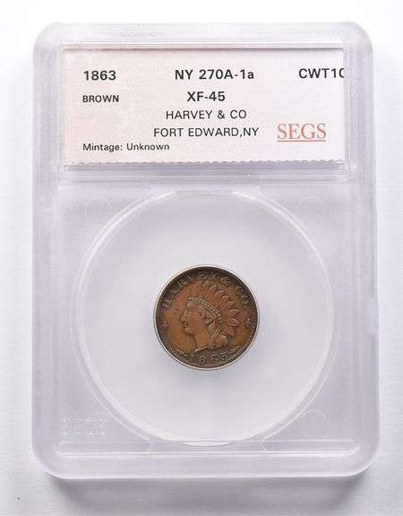 XF45 1863 Civil War Token Harvey & Co SEGS