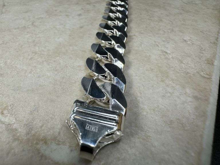 Men's 15.5mm Solid .925 Sterling Silver Flat Curb Chain Link Italy Bracelet 9" inch
