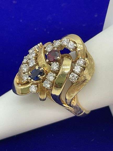 CERTIFIED 14K YELLOW GOLD DIAMOND AND COLOR STONES RING