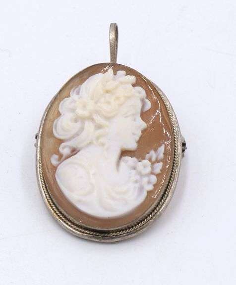Lot of 2 Cameo pendants brooches in sterling silver
