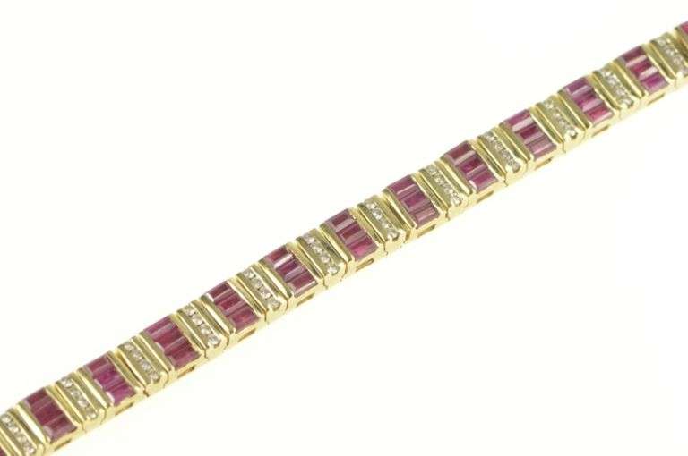 14K Yellow Gold 1.16 Ctw Baguette Ruby Diamond Tennis Bracelet