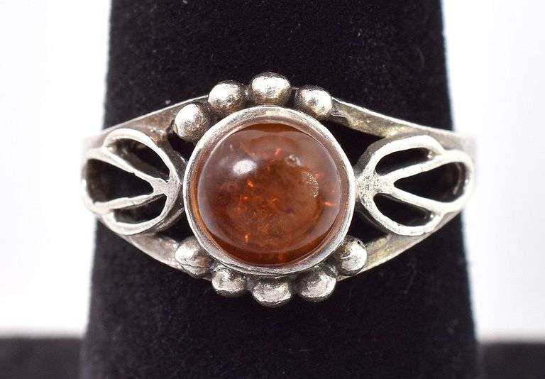 Cute Sterling Silver Amber Gemstone Ring