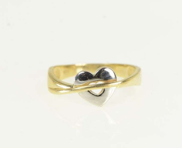 14K Yellow Gold Two Tone Vintage Heart Love Symbol Ring