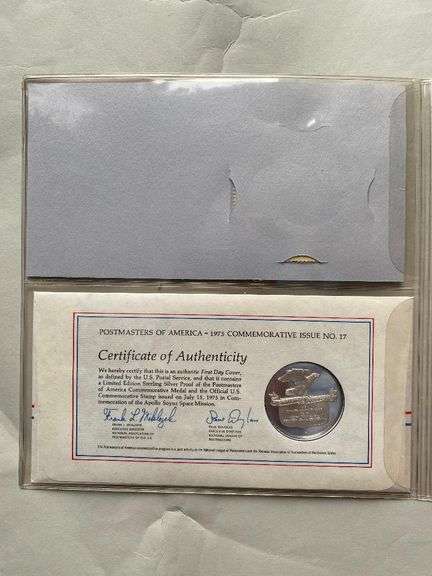 Apollo Soyuz 1975 Sterling Proof Medal on First Day Cover.