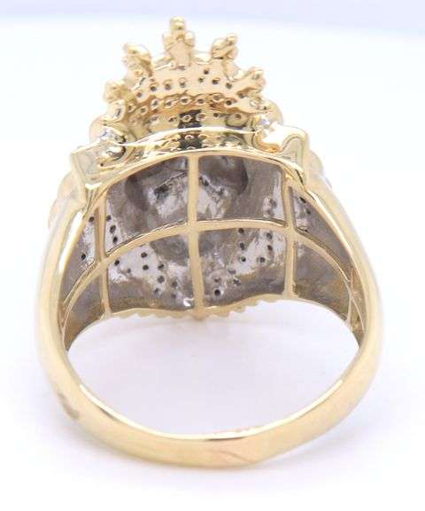 10kt Yellow gold 1ctw diamond and ruby eye lion head ring