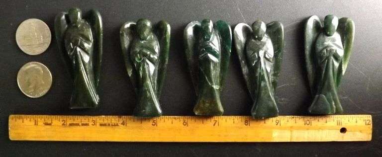 Natural Certified Amazing 1275 Cttw Jade 5 Piece Carved Angels Set