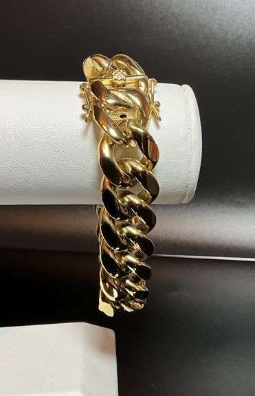 Huge 123.7 Gram 14 Kt Gold Plate Curb Link Bracelet