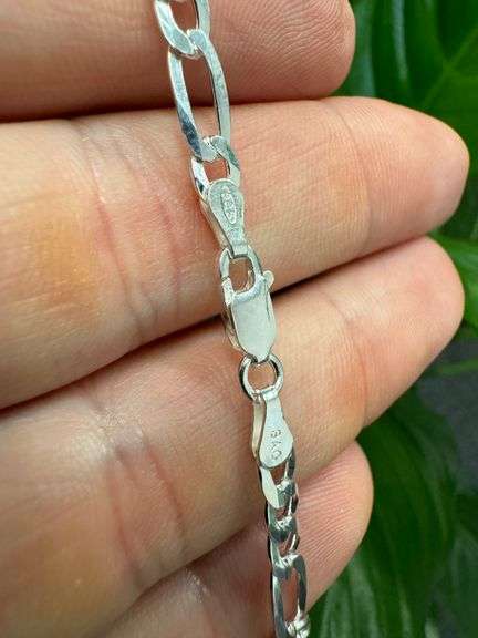 Sterling Silver Diamond-Cut Figaro Link Chain 4.5mm Solid 925 Italy Bracelet 7" inch
