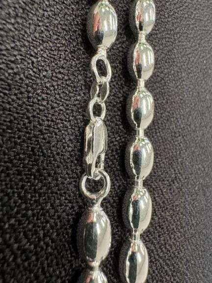 Sterling Silver Italian Oval Ball Bead Chain 6mm 925 Italy Rice Necklace 20"