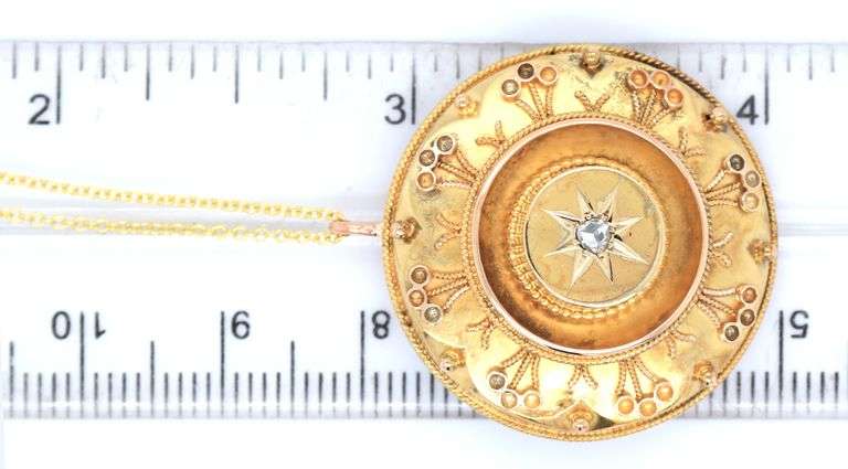 14kt Yellow gold mine cut diamond pendant on chain necklace