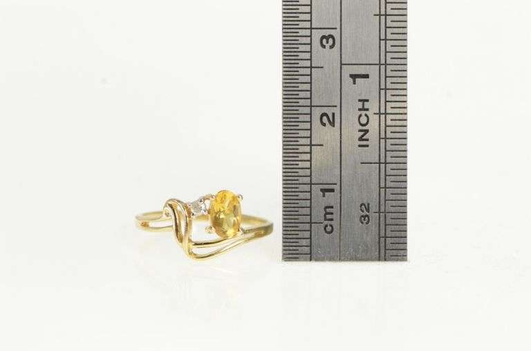 10K Yellow Gold Oval Citrine Diamond Accent Wavy Ring