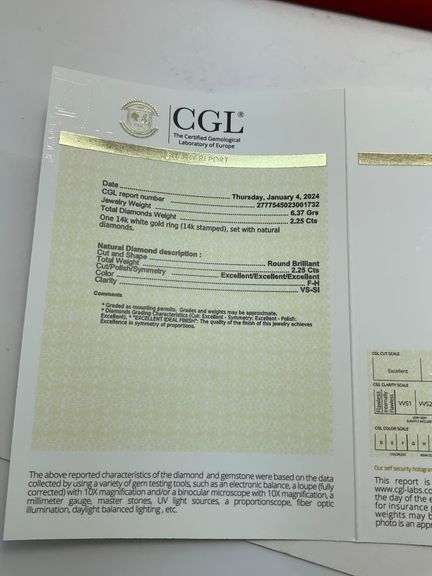 CERTIFIED 14K WHITE GOLD DIAMOND RING. 2.25 CARATS