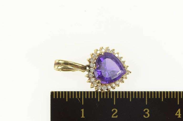 14K Yellow Gold Heart Amethyst Diamond Halo Love Symbol Pendant