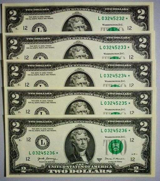 (5) Superb Crisp 2017A $2 Star Notes San Francisco-Consecutive!