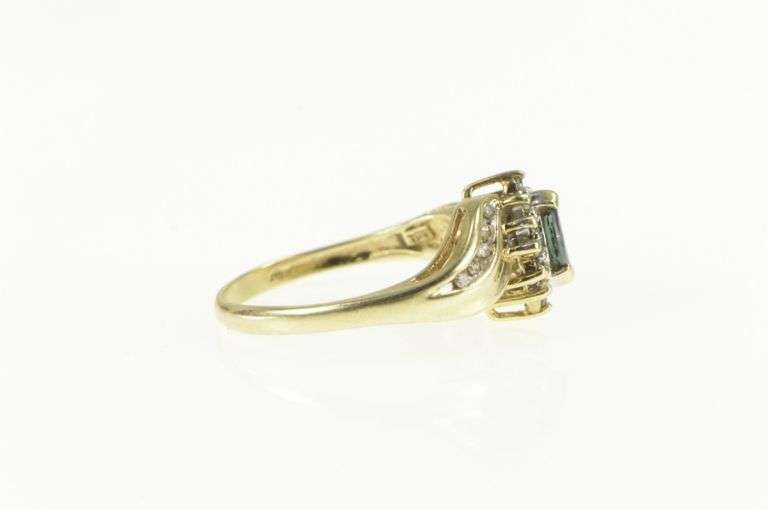 10K Yellow Gold Marquise Sapphire Diamond Halo Bypass Ring