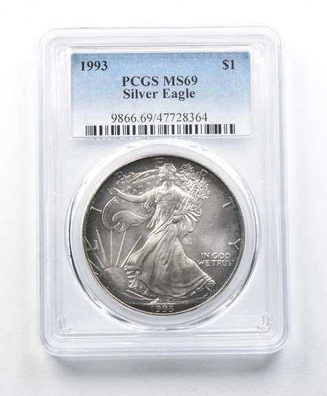 MS69 1993 American Silver Eagle PCGS Beautiful Blue Peripheral Tone