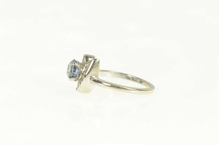 14K White Gold 1.80 Ctw Sapphire Baguette Diamond Engagement Ring
