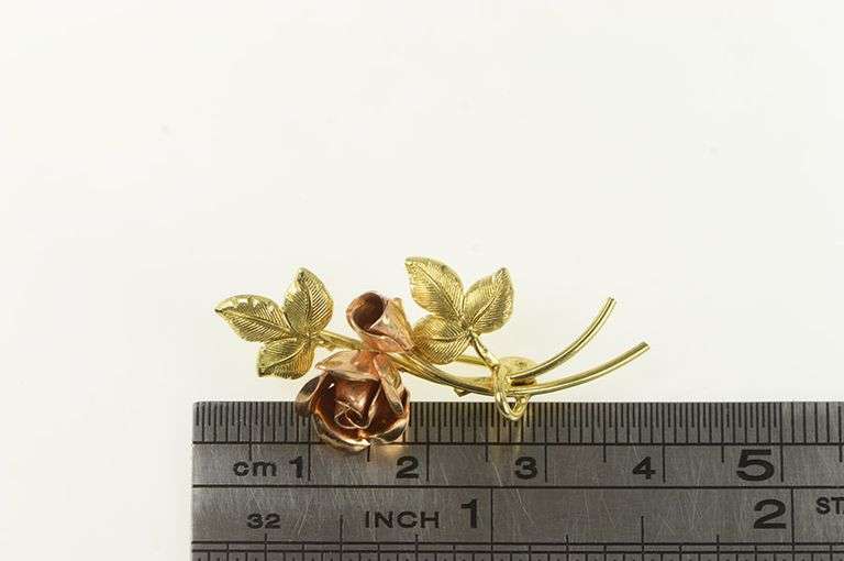 14K Yellow Gold Ornate 3D Rose Vintage Romantic Pin/Brooch