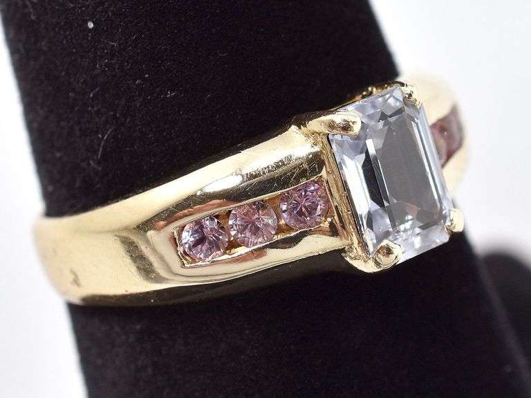 Beautiful 14K Yellow Gold Aquamarine and Pink Gemstone Ring