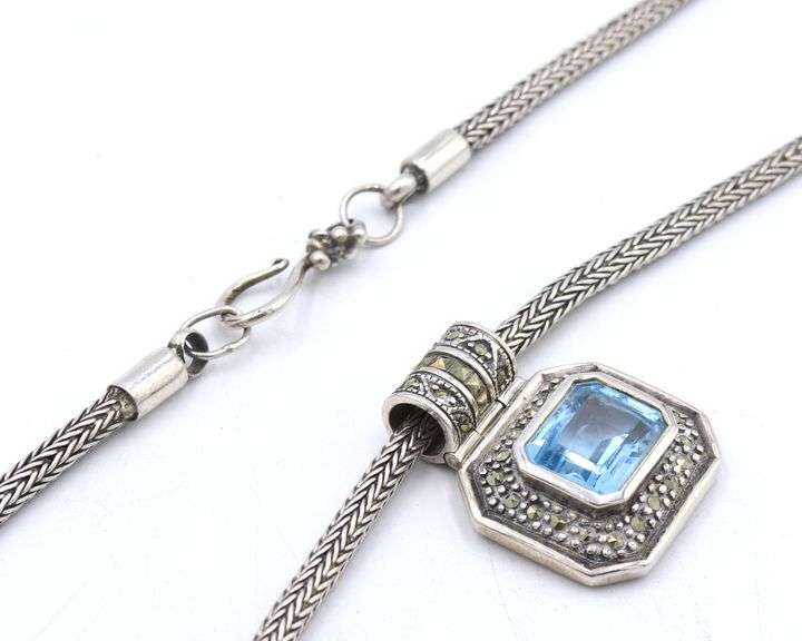 Set of vintage 925 sterling silver blue cubic zirconia jewelry