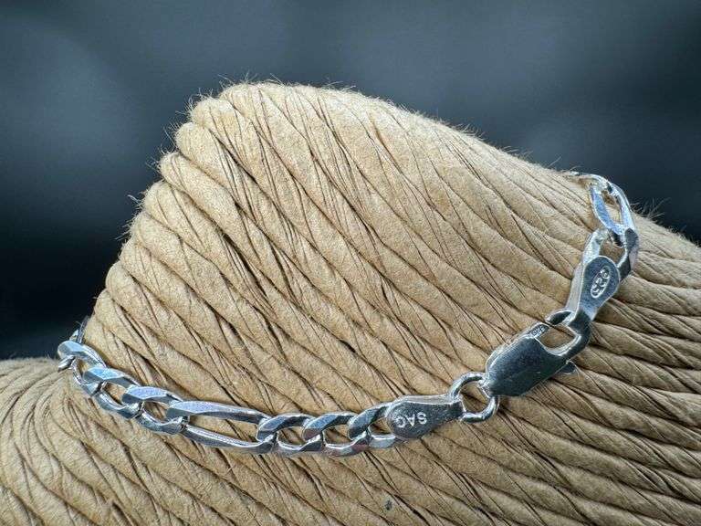 Sterling Silver Diamond-Cut Figaro Link Chain 4.5mm Solid 925 Italy Bracelet 7" inch
