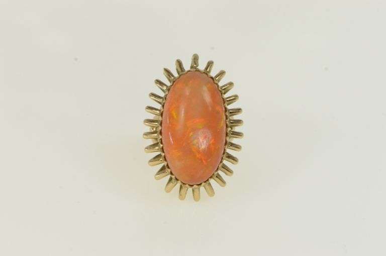 14K Yellow Gold 21.50 Ct Mexican Fire Opal Cocktail Ring
