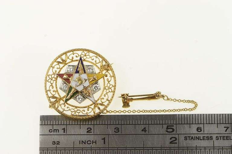 14K Yellow Gold Diamond Order of the Eastern Star Enamel Pin/Brooch