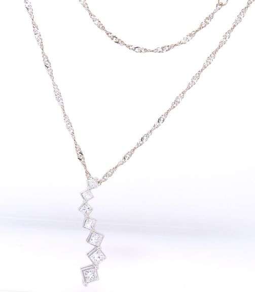 14kt White gold 1.50ctw Princess cut diamond Journey pendant on chain necklace