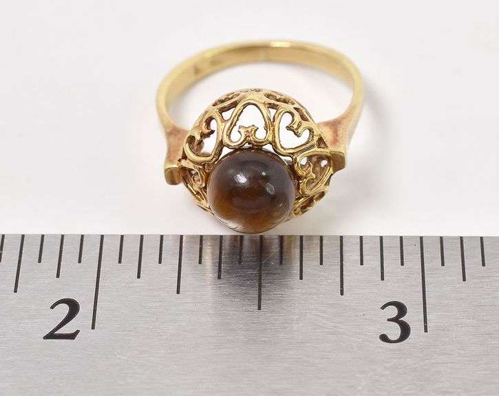 Heart Warming 14K Yellow Gold Tiger's Eye Gemstone Ring