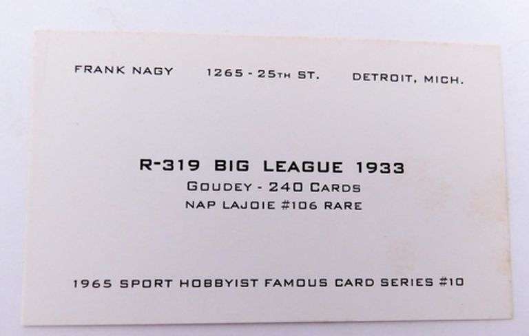 Rare Nap Lajoie 1965 Sport Hobbyist Baseball Card