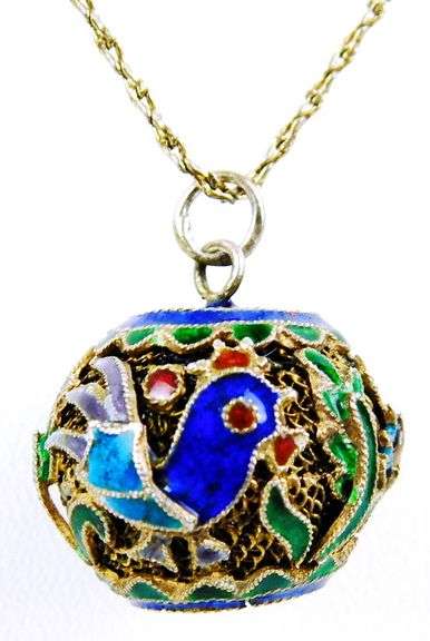 Vintage Chinese Enameled Filigree Ball Necklace