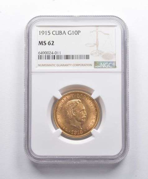 MS62 1915 Cuba Gold 10 Pesos NGC
