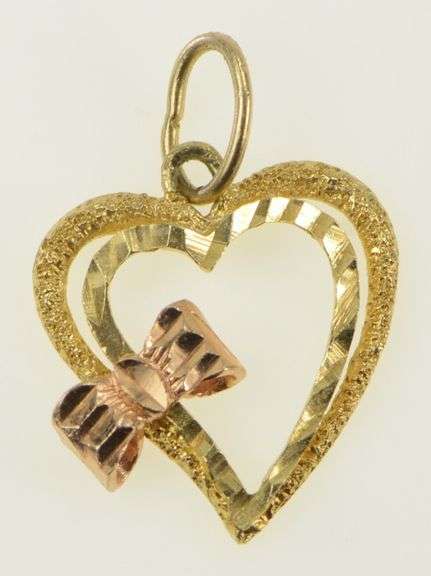 14K Yellow Gold Two Tone Heart Love Symbol Bow Charm/Pendant