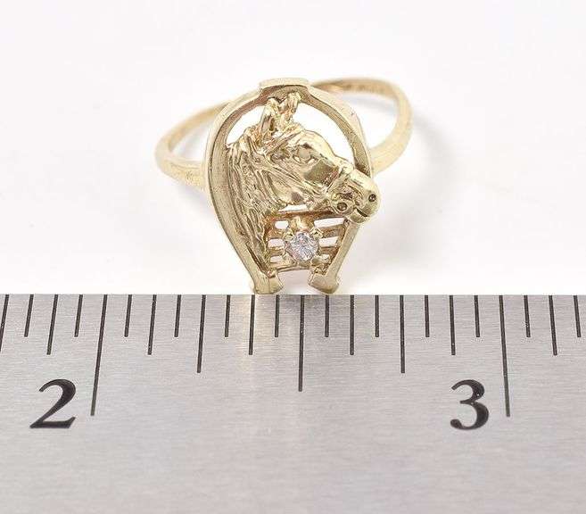 Wonderful 10K Yellow Gold Horse Themed Diamond Ring