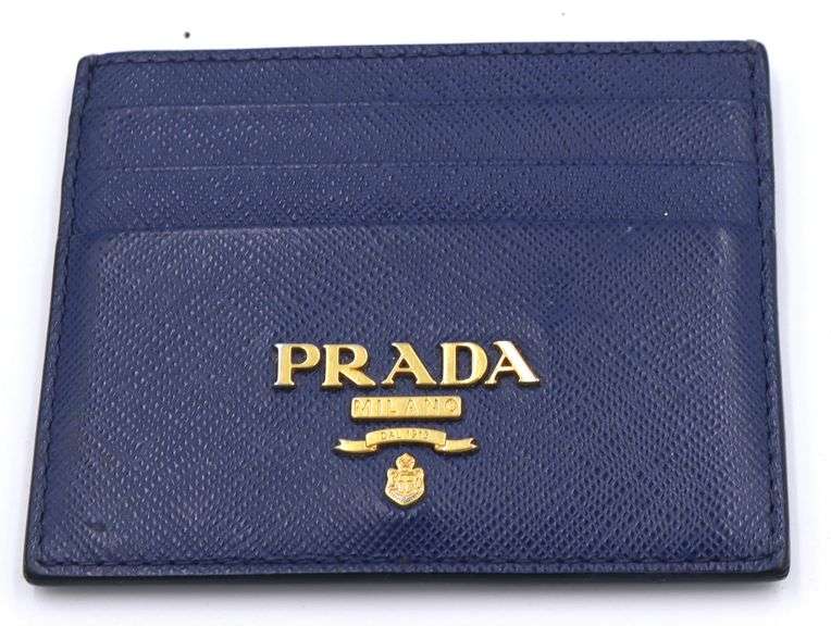 Prada navy blue Saffiano leather card holder