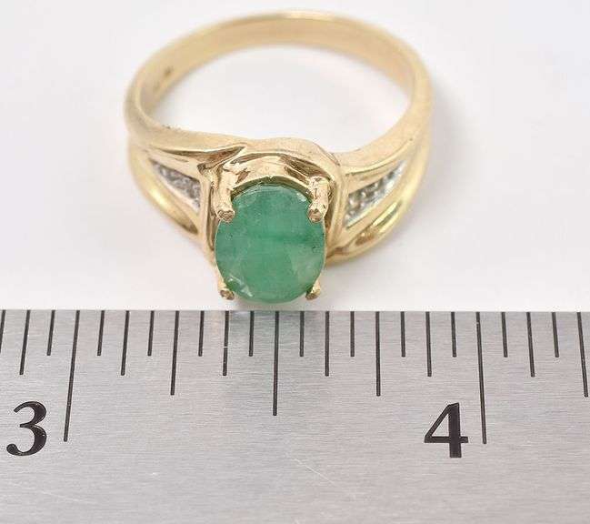 Amazing 10K Yellow Gold Emerald and Diamond Ring