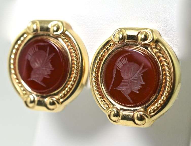 Stately 14K Earrings with Carnelian Intaglios