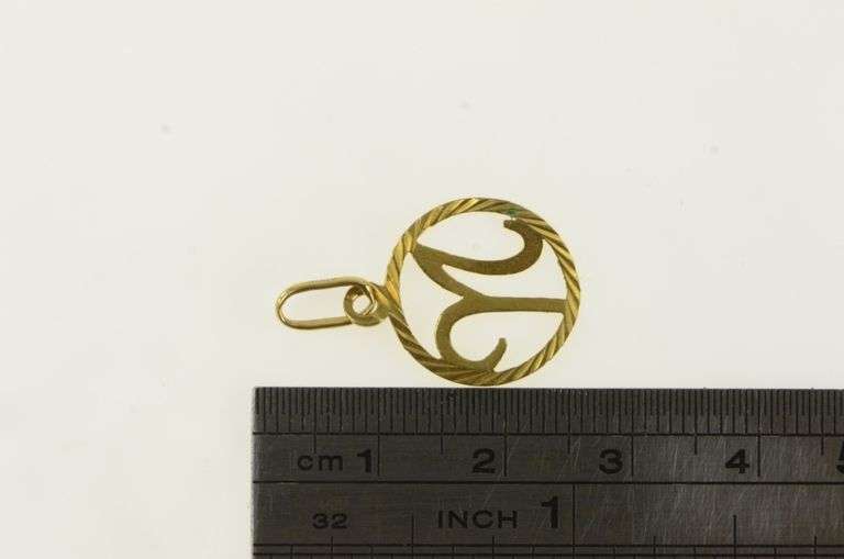 18K Yellow Gold N Cursive Letter Initial Monogram Name Charm/Pendant