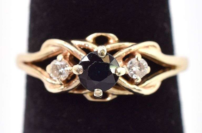 Amazing 14K Yellow Gold Blue Sapphire and Diamond Ring