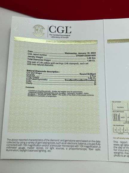 CERTIFIED BRAND NEW 14K GOLD DIAMOND STUD EARRINGS. 1.00 CARAT