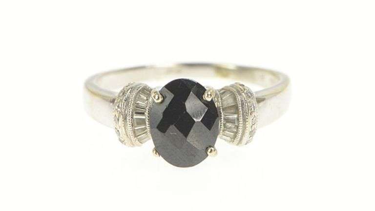 18K White Gold 2.00 Ctw Black Tourmaline Diamond Statement Ring