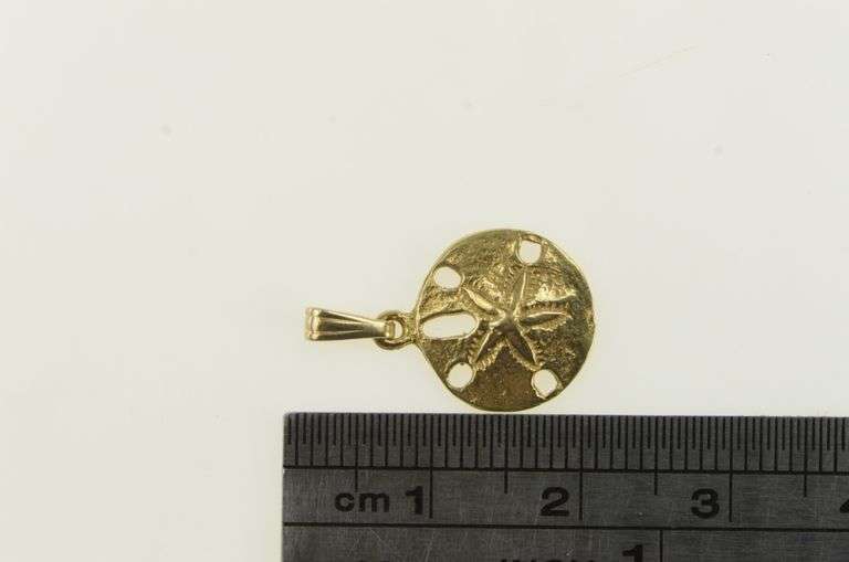 14K Yellow Gold Sand Dollar Sea Shell Ocean Beach Charm/Pendant