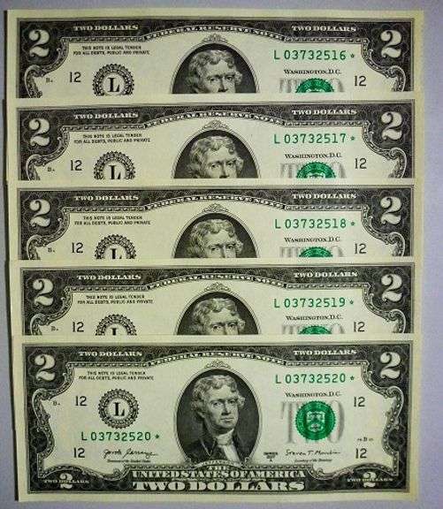 (5) Superb Crisp 2017A $2 Star Notes San Francisco-Consecutive!