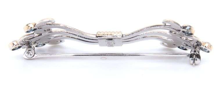 925 Sterling silver and gold blue synthetic stone brooch