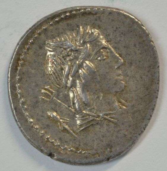 Scarce Roman Republic Silver Denarius of L Julius Bursio, 85 BC