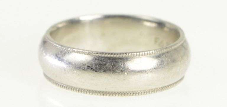 Platinum 6.9mm Milgrain Men's Wedding Band Ring