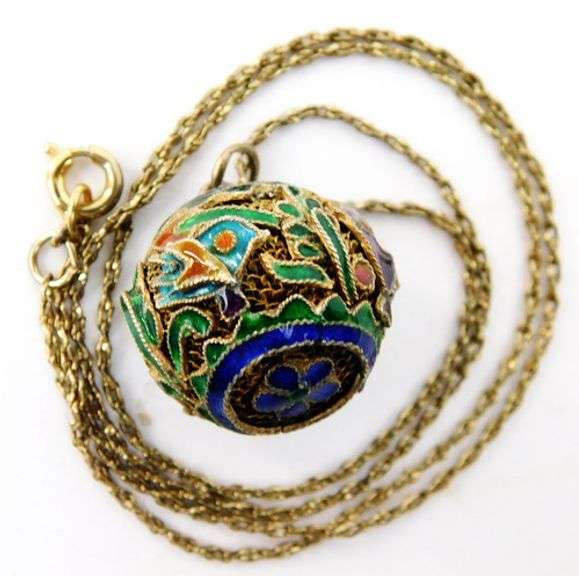 Vintage Chinese Enameled Filigree Ball Necklace
