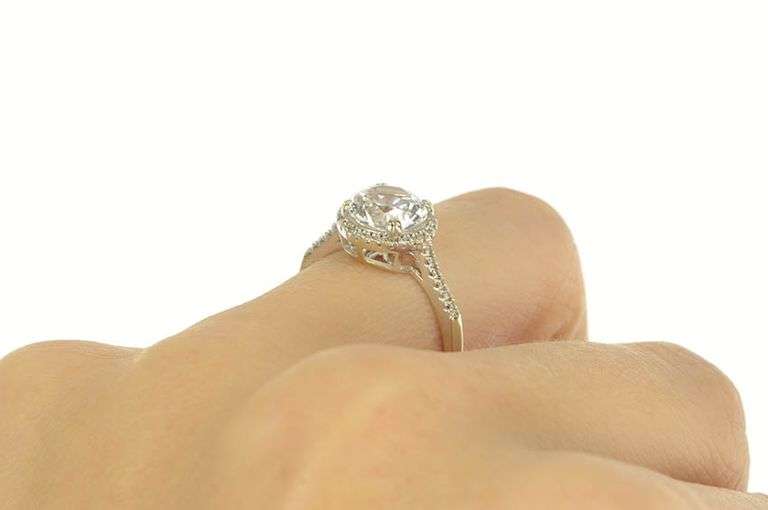 14K White Gold 2.16 Ctw Moissanite Halo Classic Engagement Ring